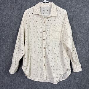 Maunces Top Blouse  Womens L Cream Natural Cottagecore  Eyelets Prairie